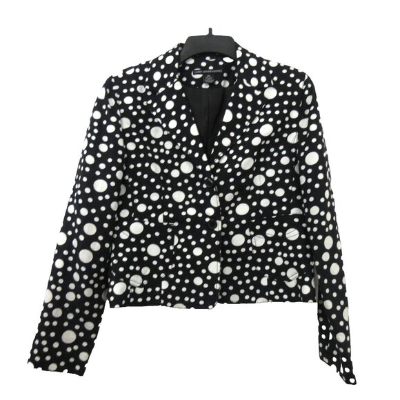 Arthur Levine Blazer Women 10P Petite Linen Blend Black White Polka Dot Lined - Picture 1 of 9
